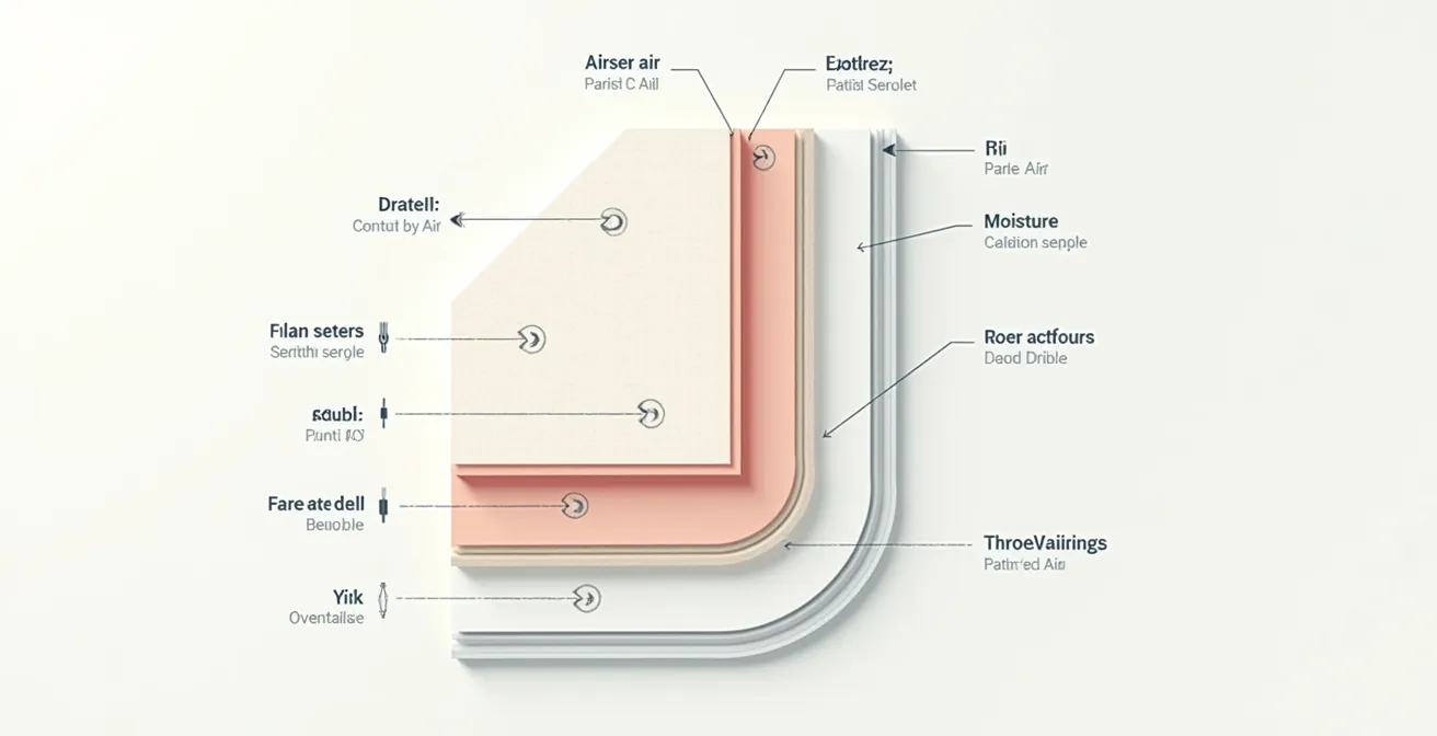 Schéma illustrant la pose et fonctionnement des membranes pare-air et pare-vapeur dans une maison canadienne