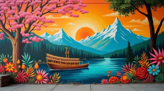 Illustration symbolique représentant la créativité canadienne à travers une mosaïque d'éléments culturels variés du Canada