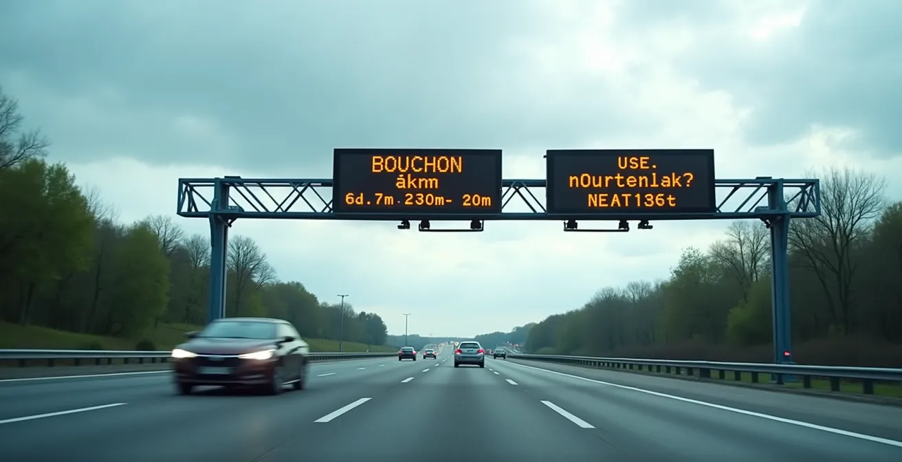 Panneaux électroniques dynamiques sur une autoroute canadienne avec des informations sur le trafic et les conditions routières