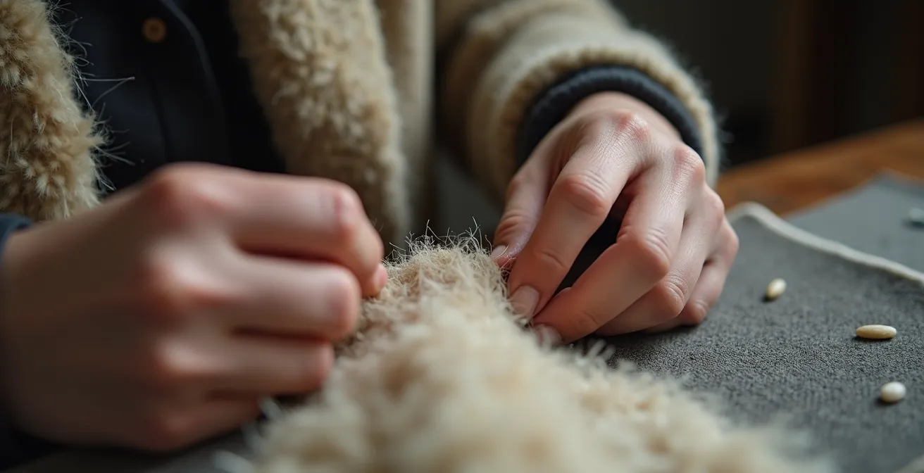Artisan travaillant minutieusement sur une pièce unique dans un atelier de mode canadien