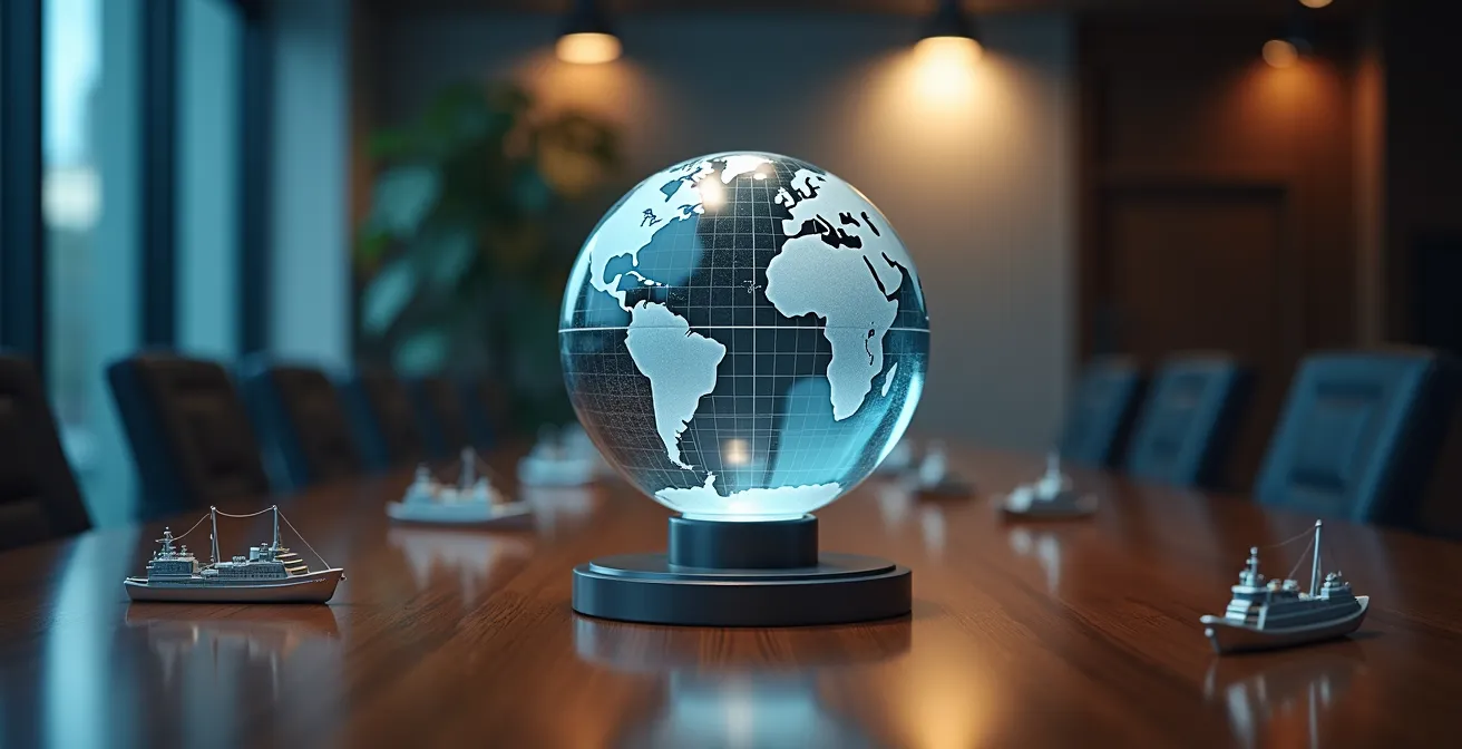 Carte stratégique montrant les routes maritimes du GNL depuis le Canada vers l'Asie et l'Europe avec les terminaux méthaniers