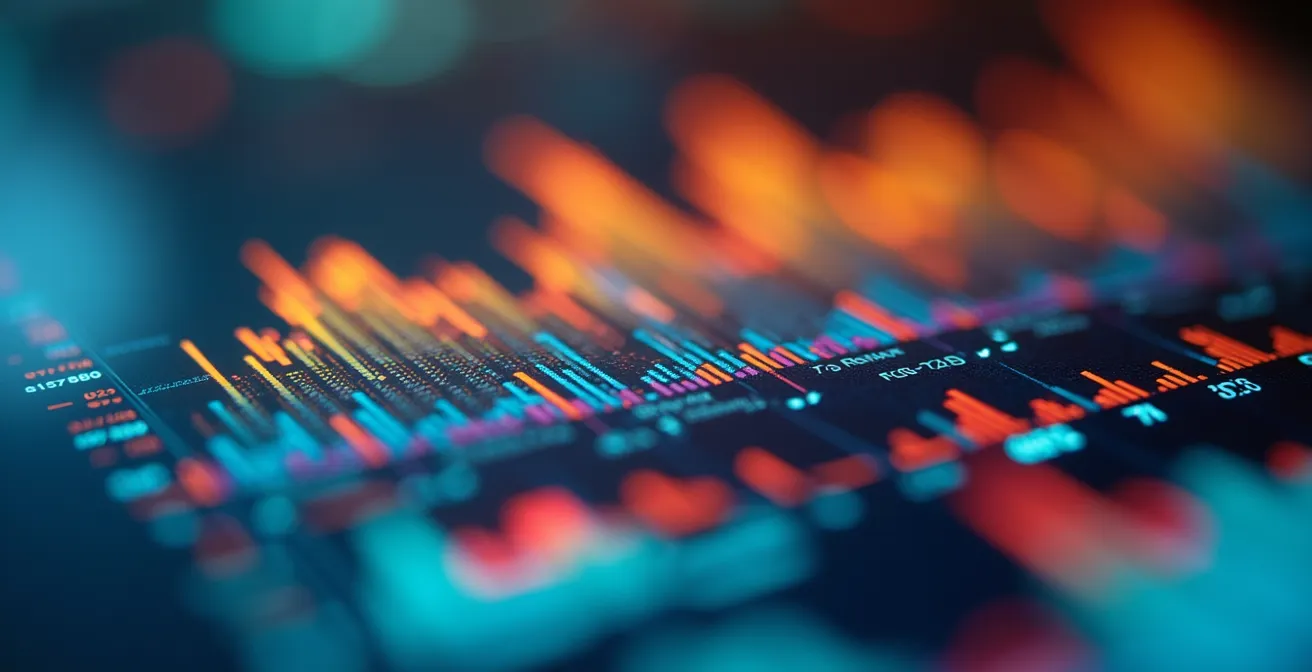 Vue macro d'un écran montrant des données hospitalières floues et abstraites