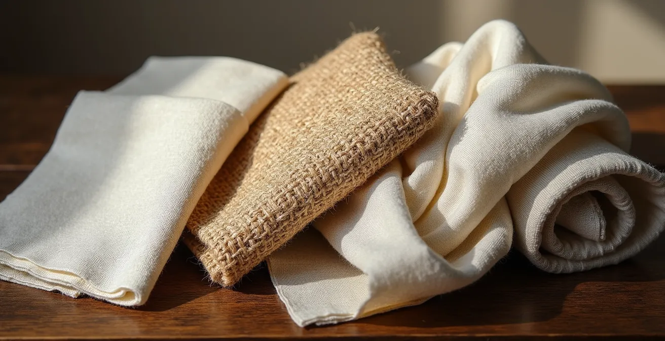 Comparaison visuelle des textures de lin, chanvre et coton en gros plan