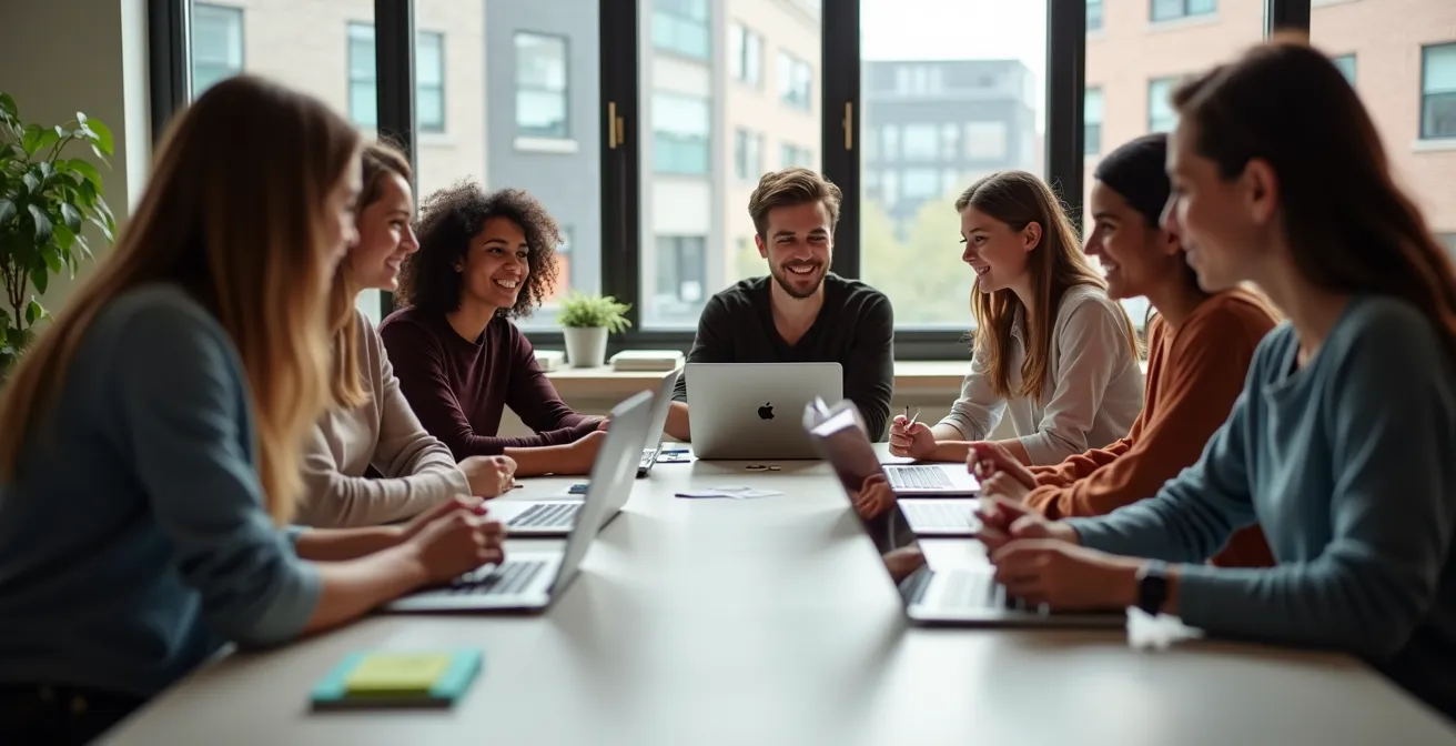 Campus universitaire moderne avec espaces de collaboration et laboratoires technologiques