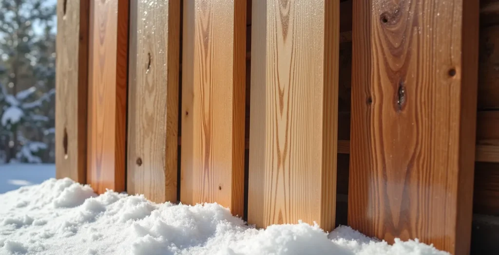 Comparaison visuelle entre différentes essences de bois en façade, montrant leurs textures, couleurs et conditions climatiques idéales.