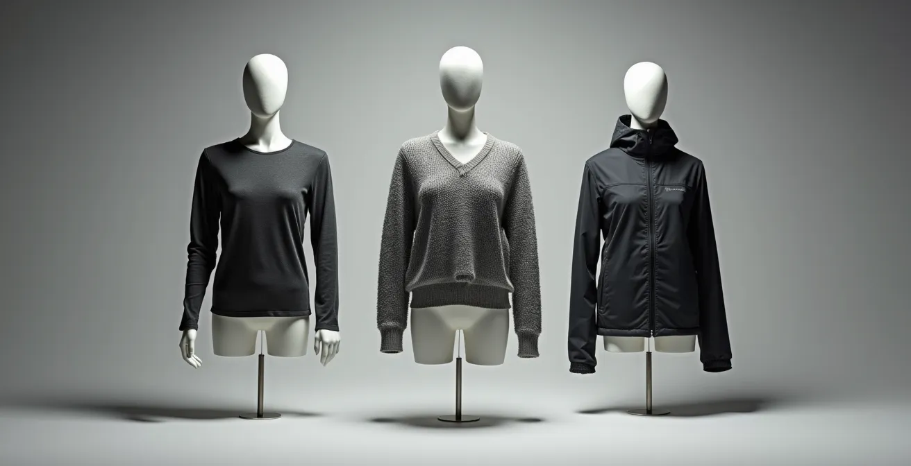 Composition artistique montrant trois couches de vêtements en transparence superposée