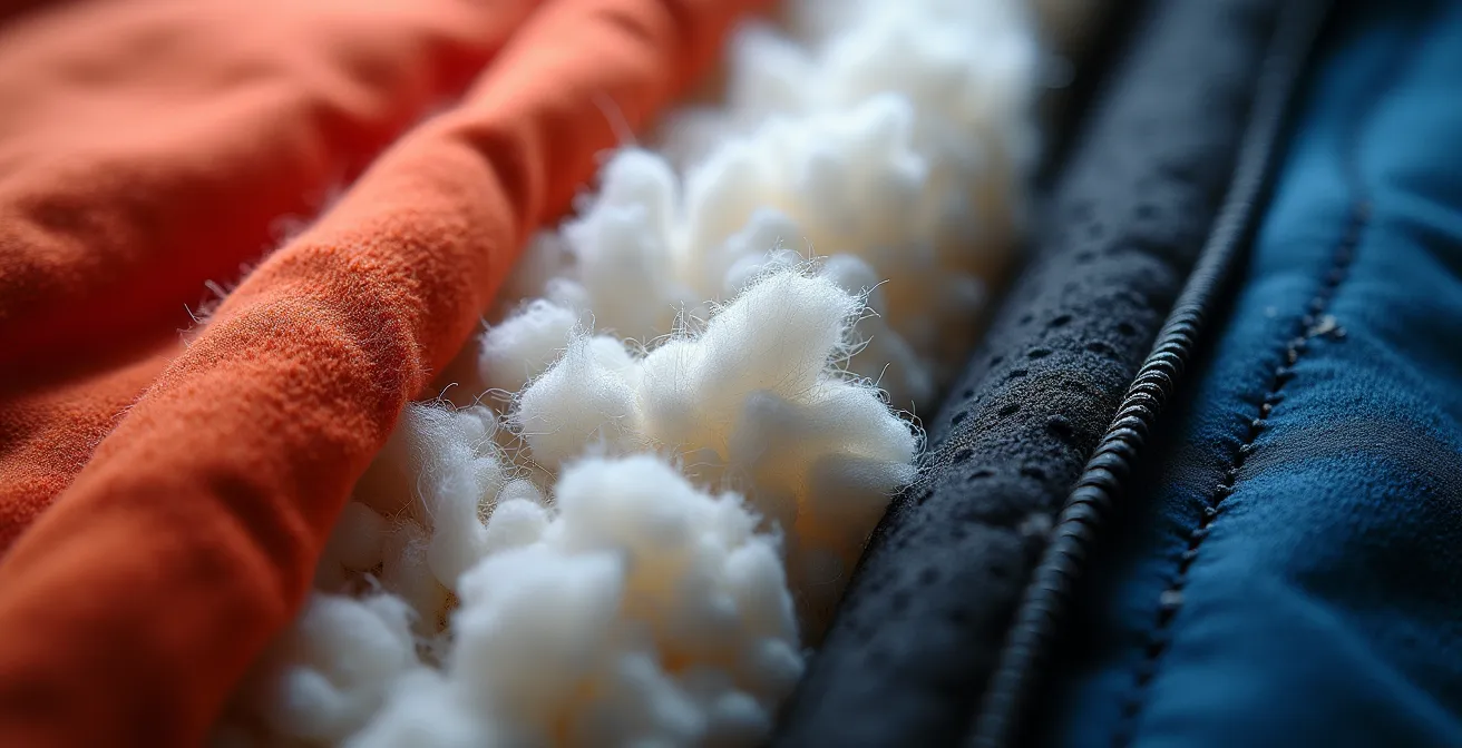 Comparaison macro de différentes fibres textiles techniques pour l'hiver canadien